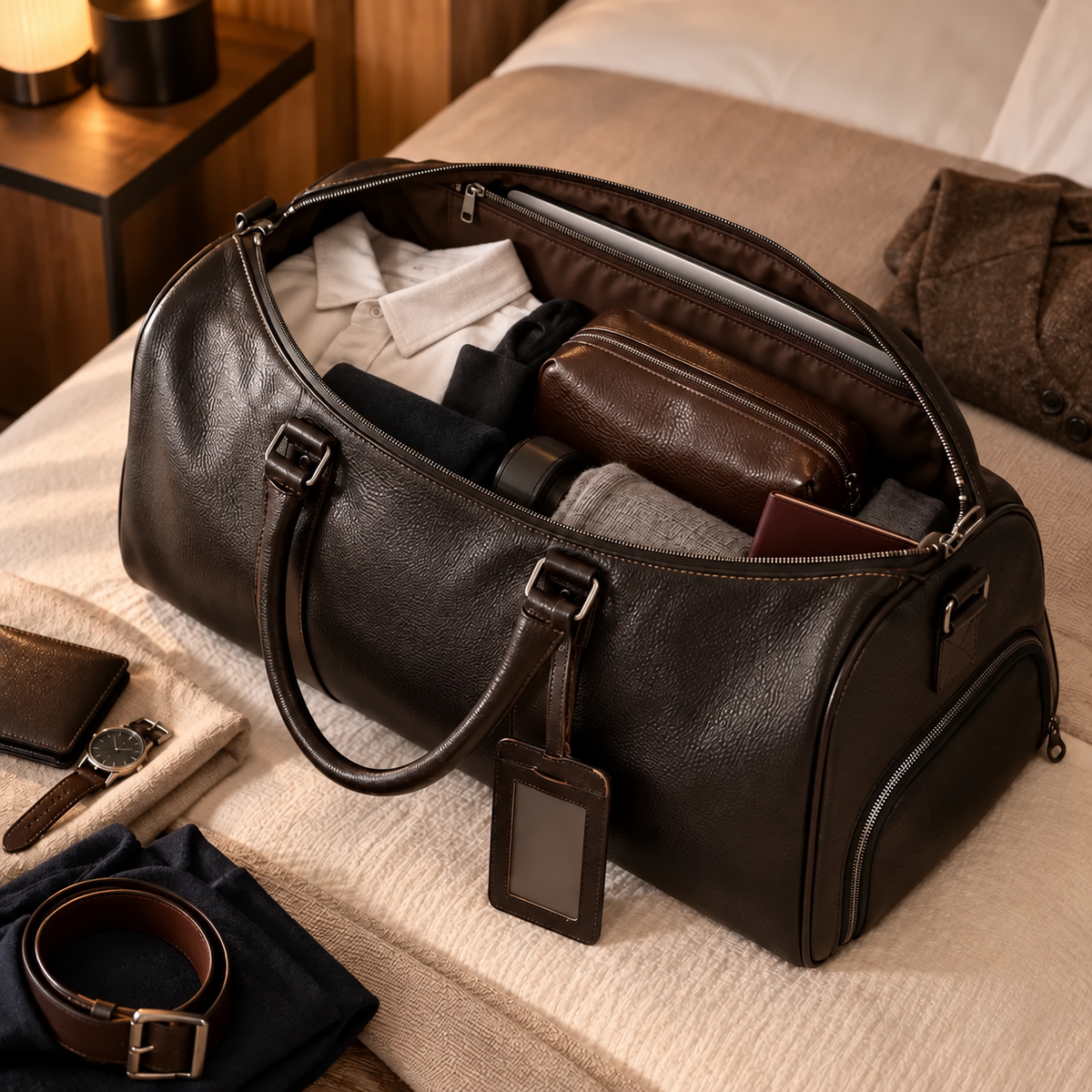 Sac de Voyage en Cuir Véritable | Brun foncé